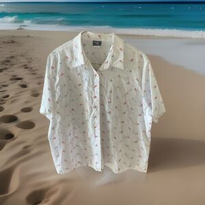 Vintage Southern Lady White Embroidered Floral Blouse Size 26W Plus Semi-Sheer